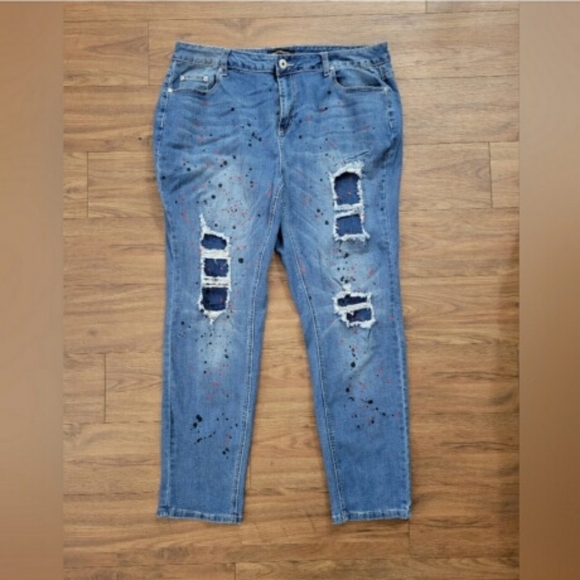 Ashley Stewart Graffiti Paint Distressed Denim Jeans sz 20 - Picture 1 of 4